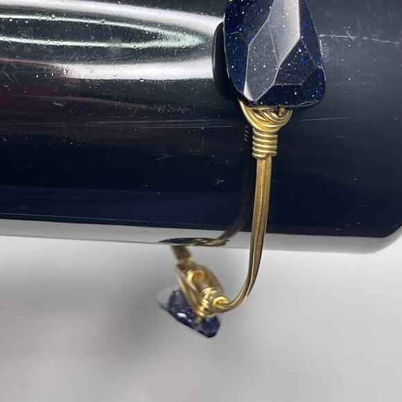 BOURBON & BOWETIES BOWTIES gold tone bracelet bangle deep midnight blue stones - Picture 8 of 10